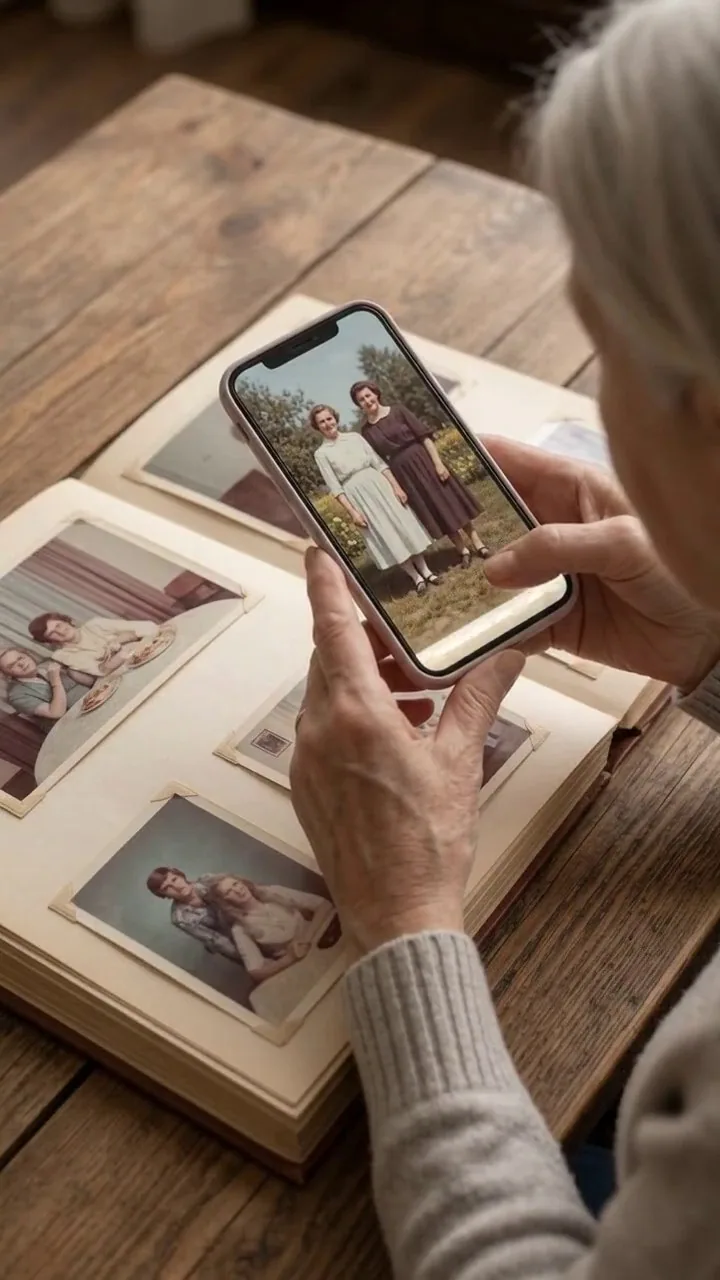 A single photo from the album appears on the phone