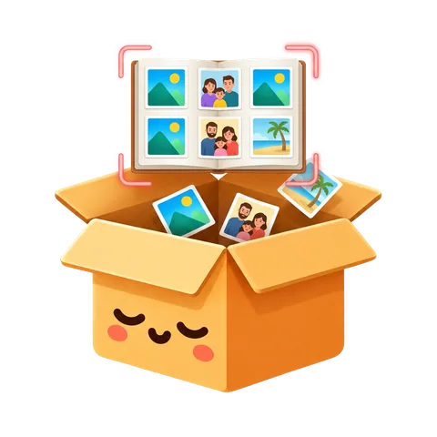 Illustration: the Albumbox with several photos popping out at once
